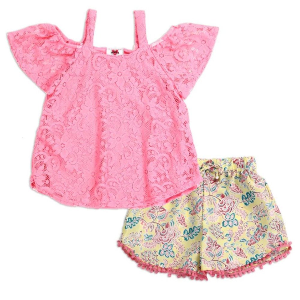 RMLA Girls 2-Piece Short Set | Pink Coral Summer Outfit |Trendy Kids Clothing